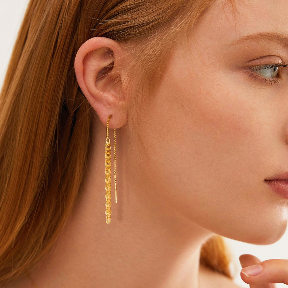 Golden Cascade Threader Earrings --18K Gold Plated