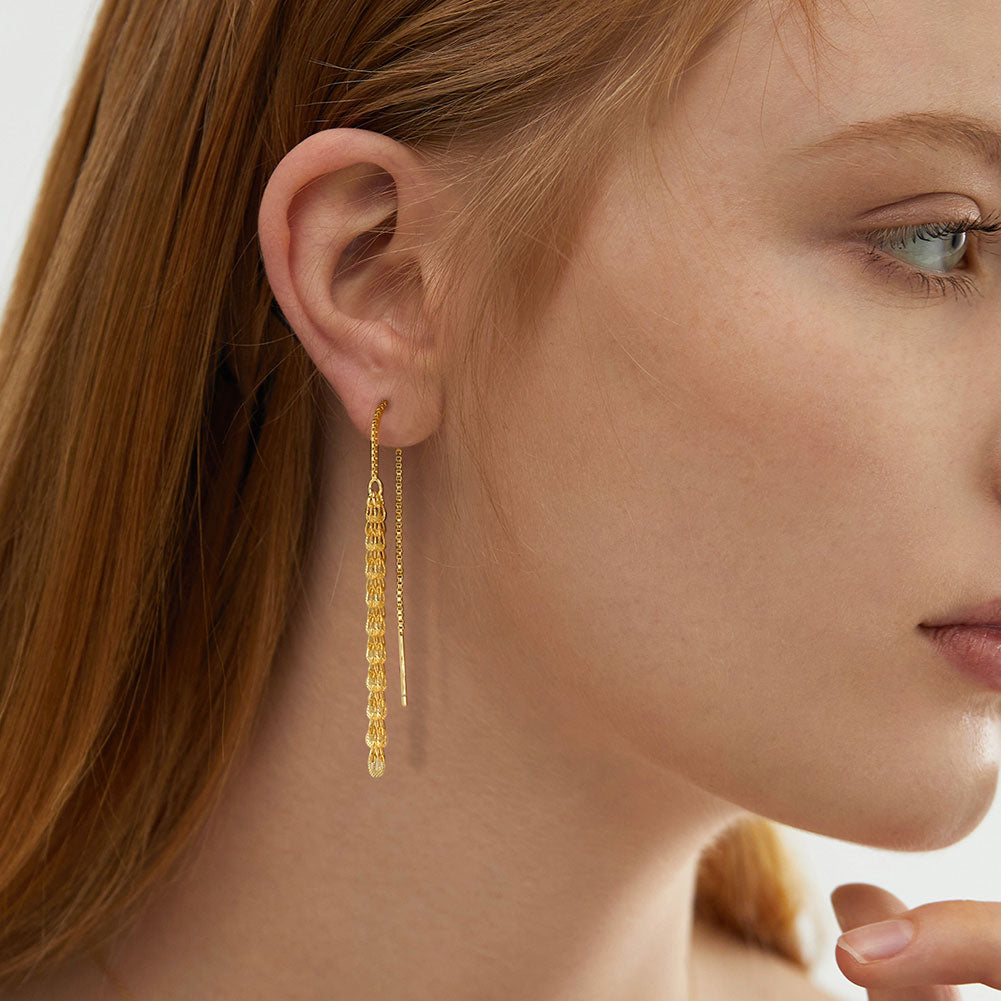 Golden Cascade Threader Earrings-14K Gold Plated