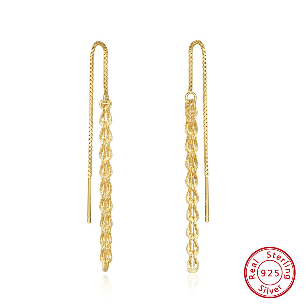 Golden Cascade Threader Earrings-14K Gold Plated