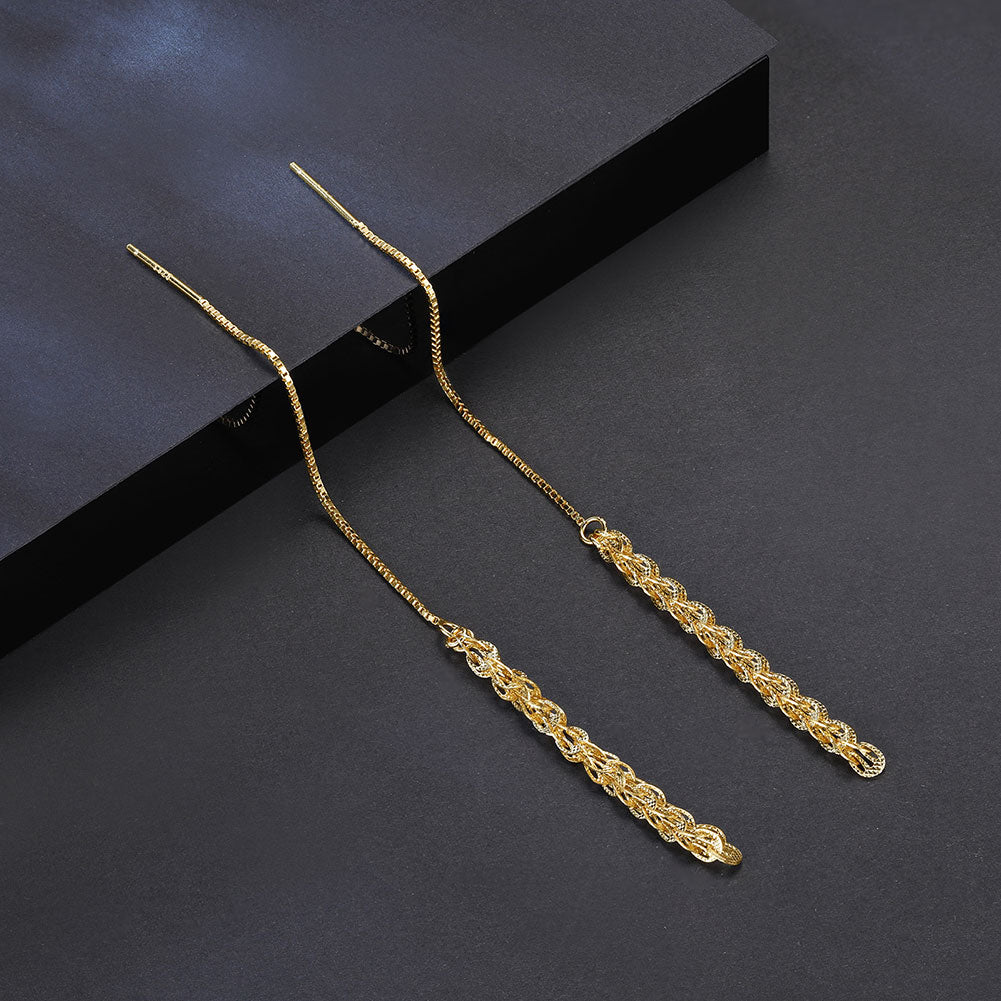 Golden Cascade Threader Earrings-14K Gold Plated