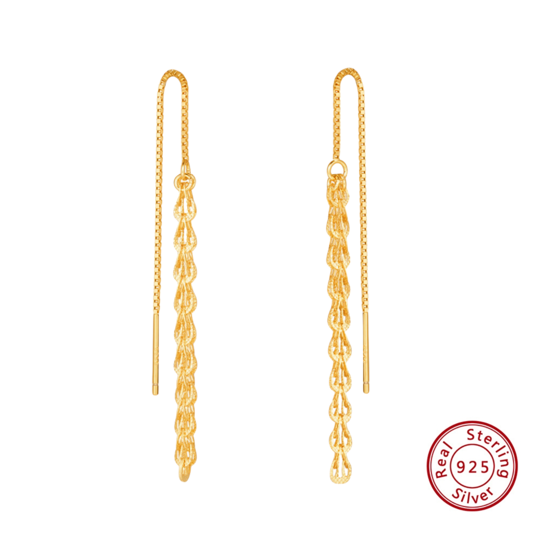 Golden Cascade Threader Earrings --18K Gold Plated