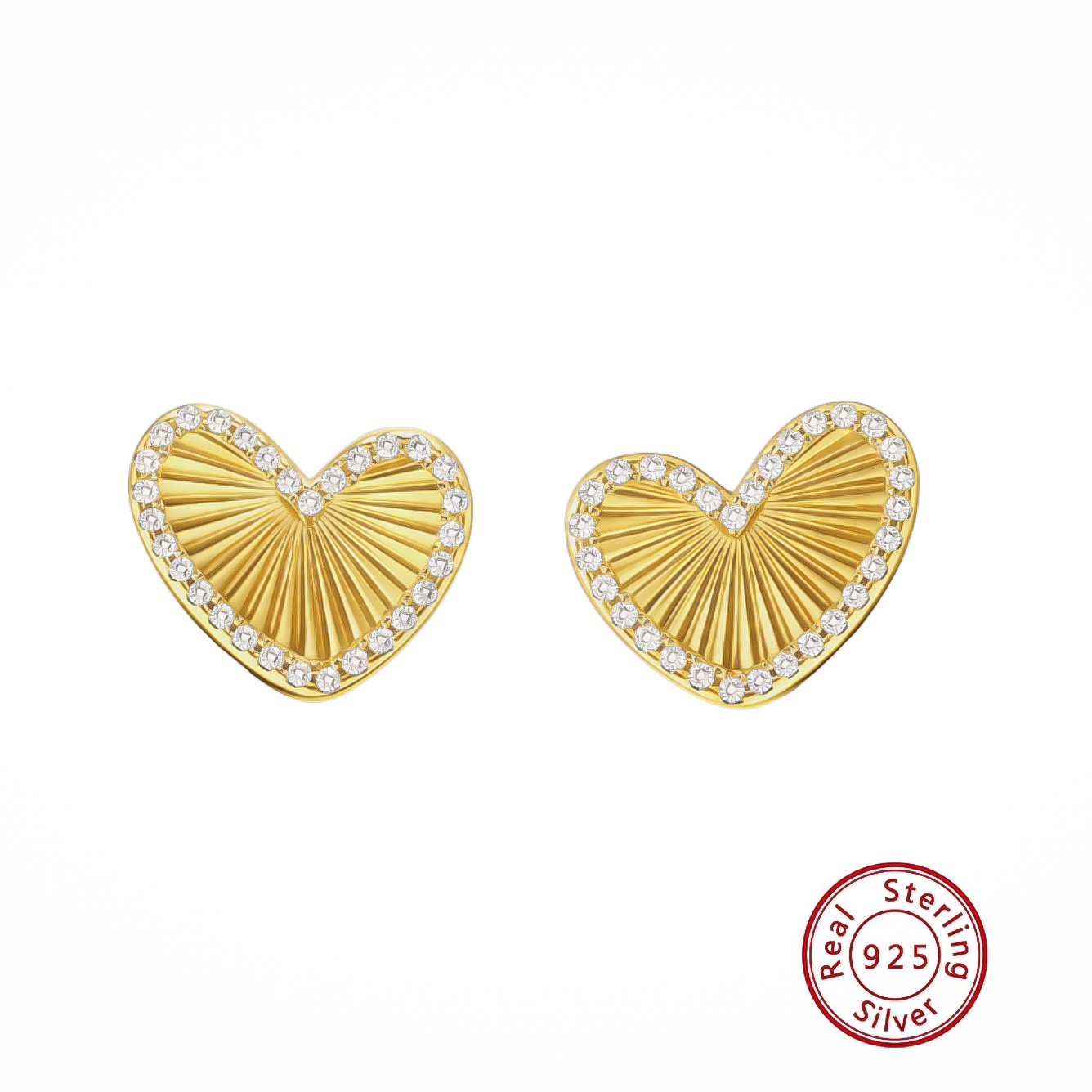 Gold-plated sterling silver heart-shaped earrings with embedded stones.